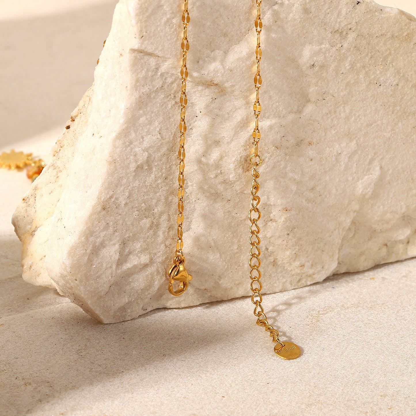 Boho Sun Pendant Stainless Steel Necklace with Natural Stone Vintage French Inspired Jewelry