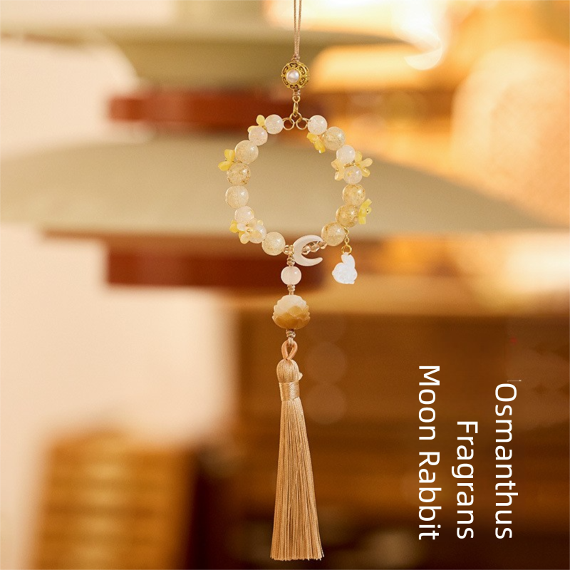 Osmanthus Moon Rabbit & Lotus Tassel Glass Bag Charm Phone Charm