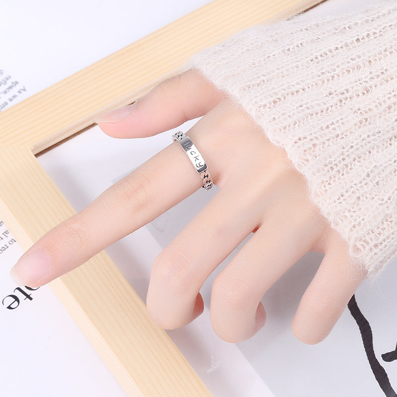 S925 Sterling Silver Ring Lucky Fashion Ins Trend Simple Adjustable Ring