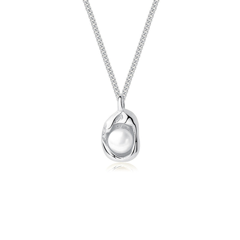 S925 Sterling Silver INS Shell Pearl Necklace Clavicle Chain Irregular Sweater Chain