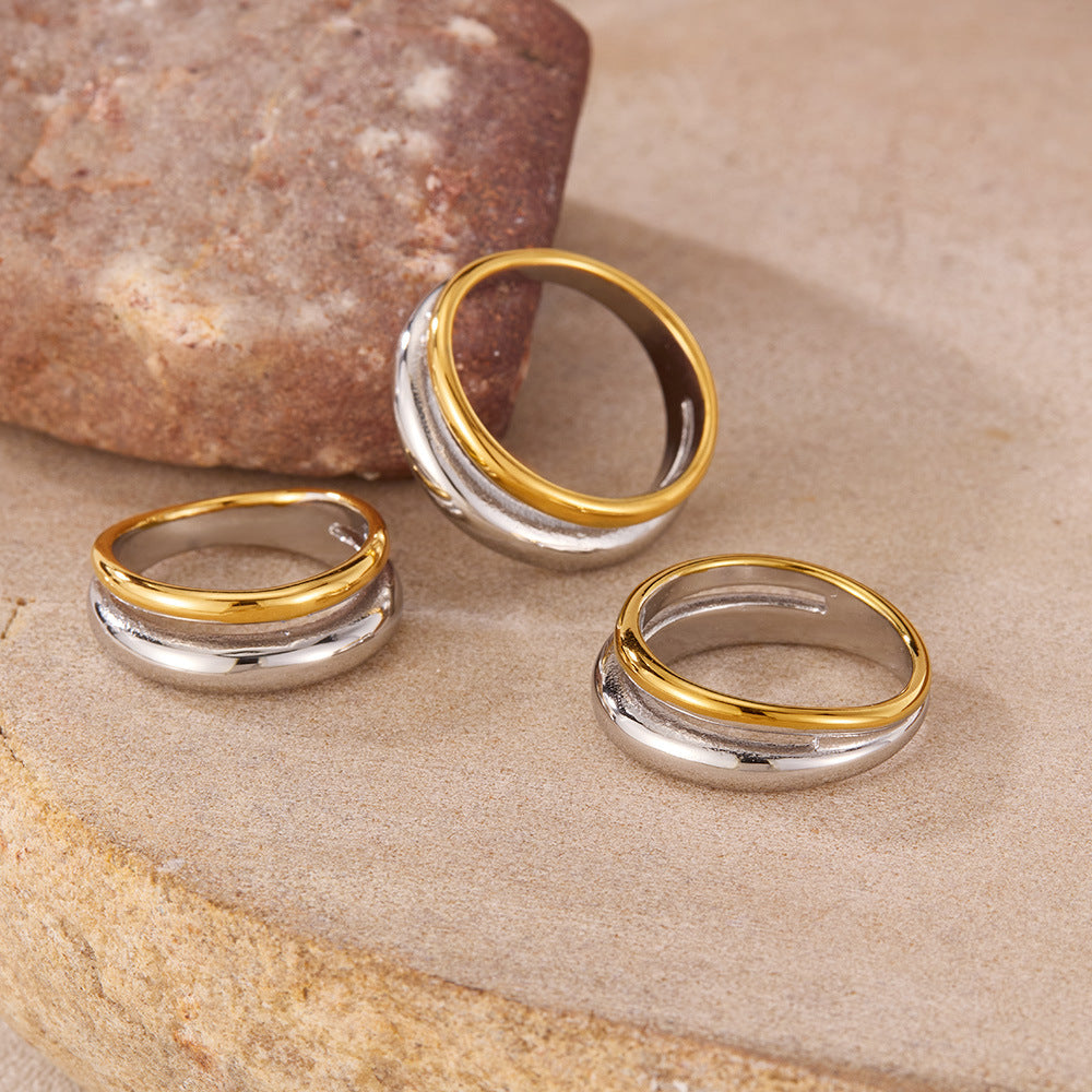 French Style Two-Tone Titanium Steel Ring - Minimalist Unisex Jewelry | Trendy Stackable Band