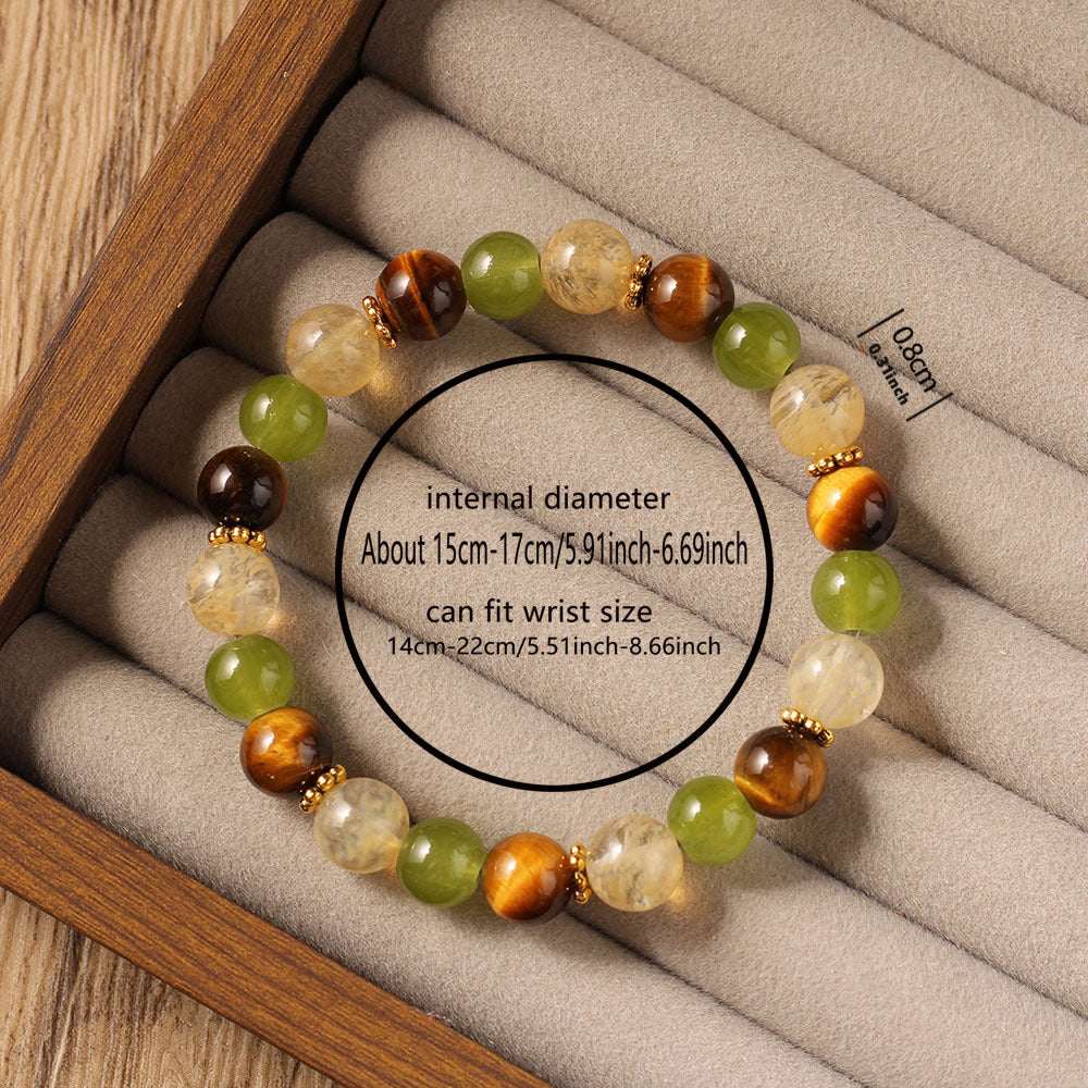 Natural Stone Bracelet Tiger Eye Stone Green Aventurine Yellow Crystal Wealth Bracelet Forest Style For Fortune