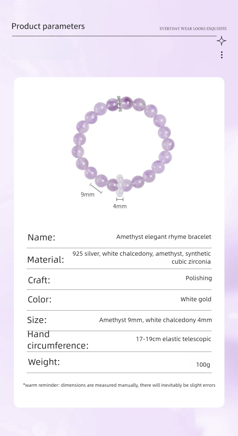 Amethyst & White Chalcedony Bracelet for Women | 925 Silver Dainty Jewelry | Unique Minimalist Gift for Valentine's Day