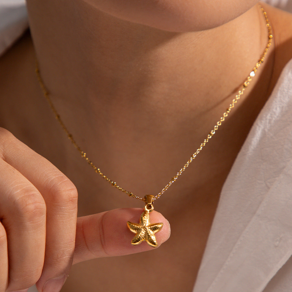 Starfish Necklace - Beachy Sea Life Pendant Jewelry in Stainless Steel