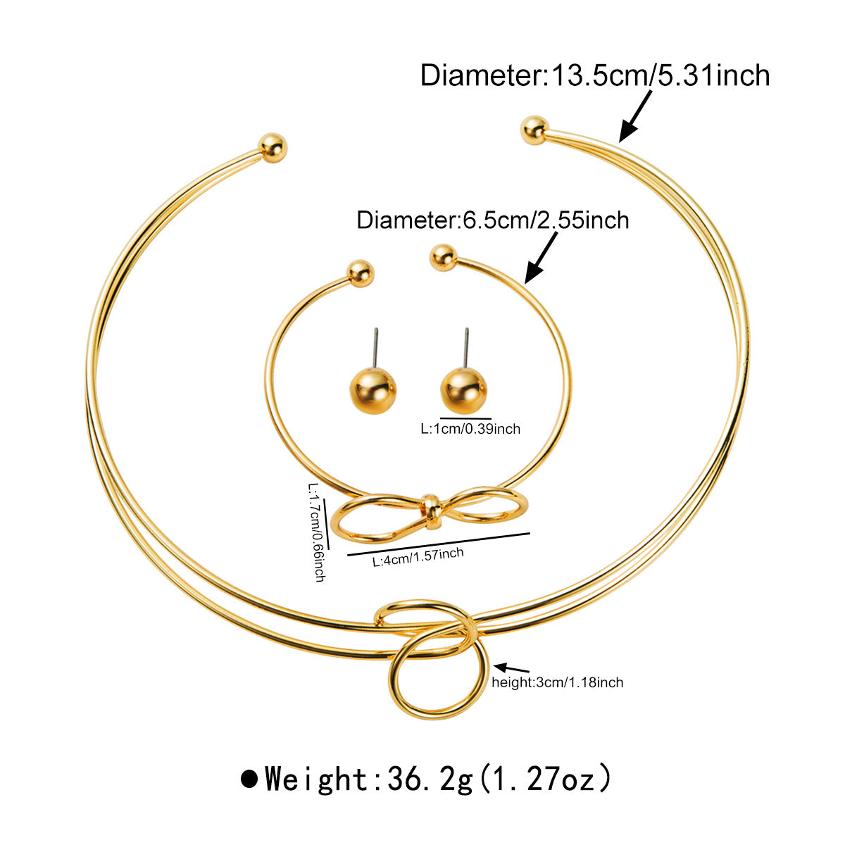 Minimalist Knotted Metal Jewelry Set - High Polish Earrings, Cuff & Choker | Contemporary Dainty Stackables
