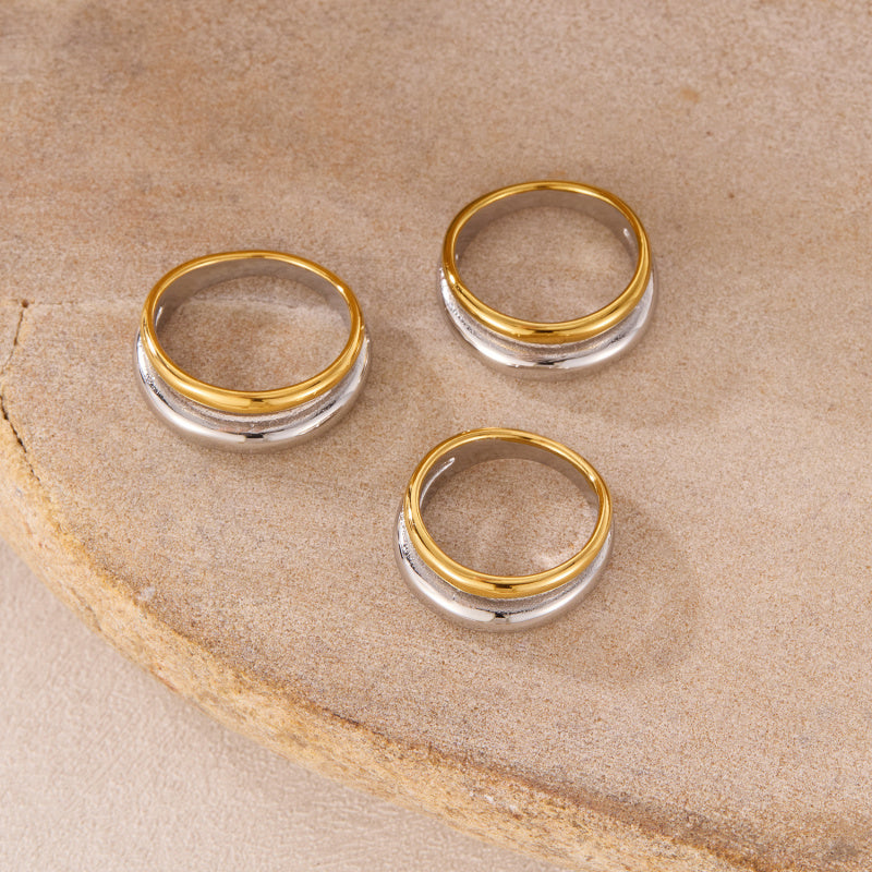 French Style Two-Tone Titanium Steel Ring - Minimalist Unisex Jewelry | Trendy Stackable Band