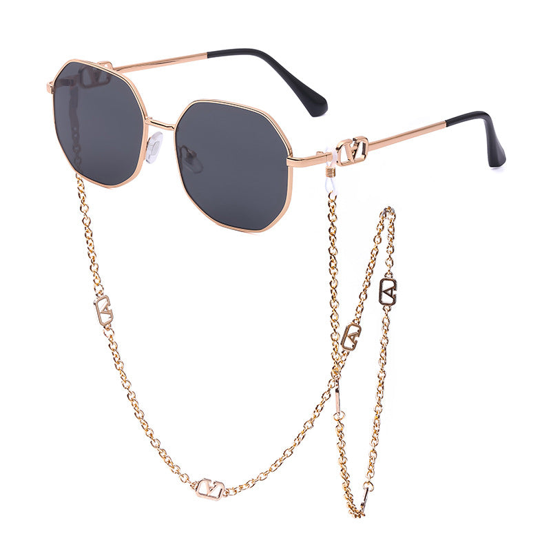 Trendy Internet Celebrity Style Anti-Drop Chain Strap Irregular Polygonal Full Frame Sunglasses