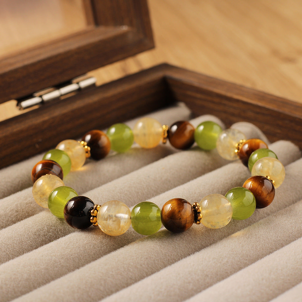 Natural Stone Bracelet Tiger Eye Stone Green Aventurine Yellow Crystal Wealth Bracelet Forest Style For Fortune