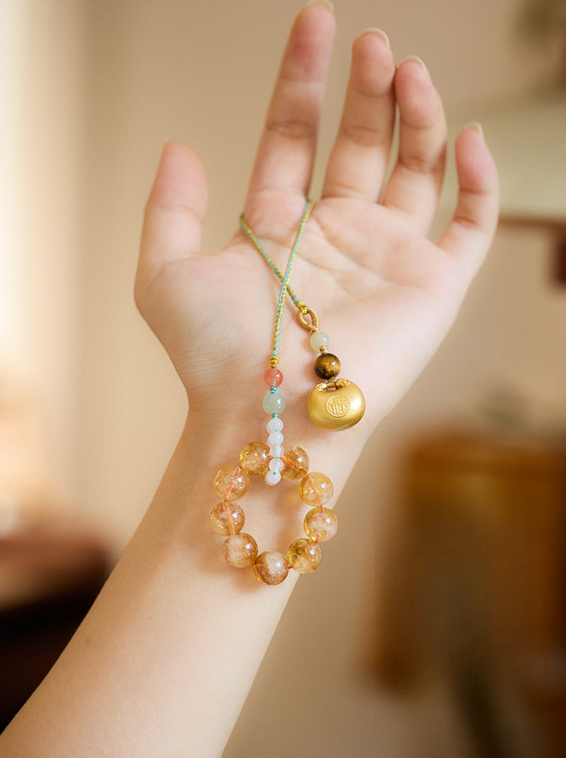 Splendid Future Multi-purpose Chinese 'Fortune Lock' Golden Aze Crystal Bag Charm