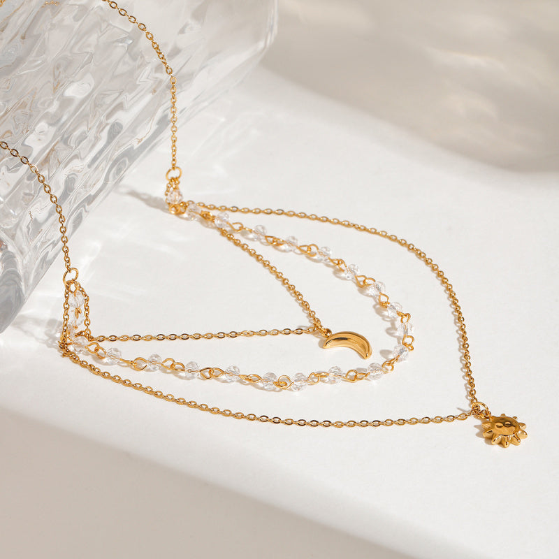 Dainty Moon Star Necklace Stainless Steel Boho Layering Chain