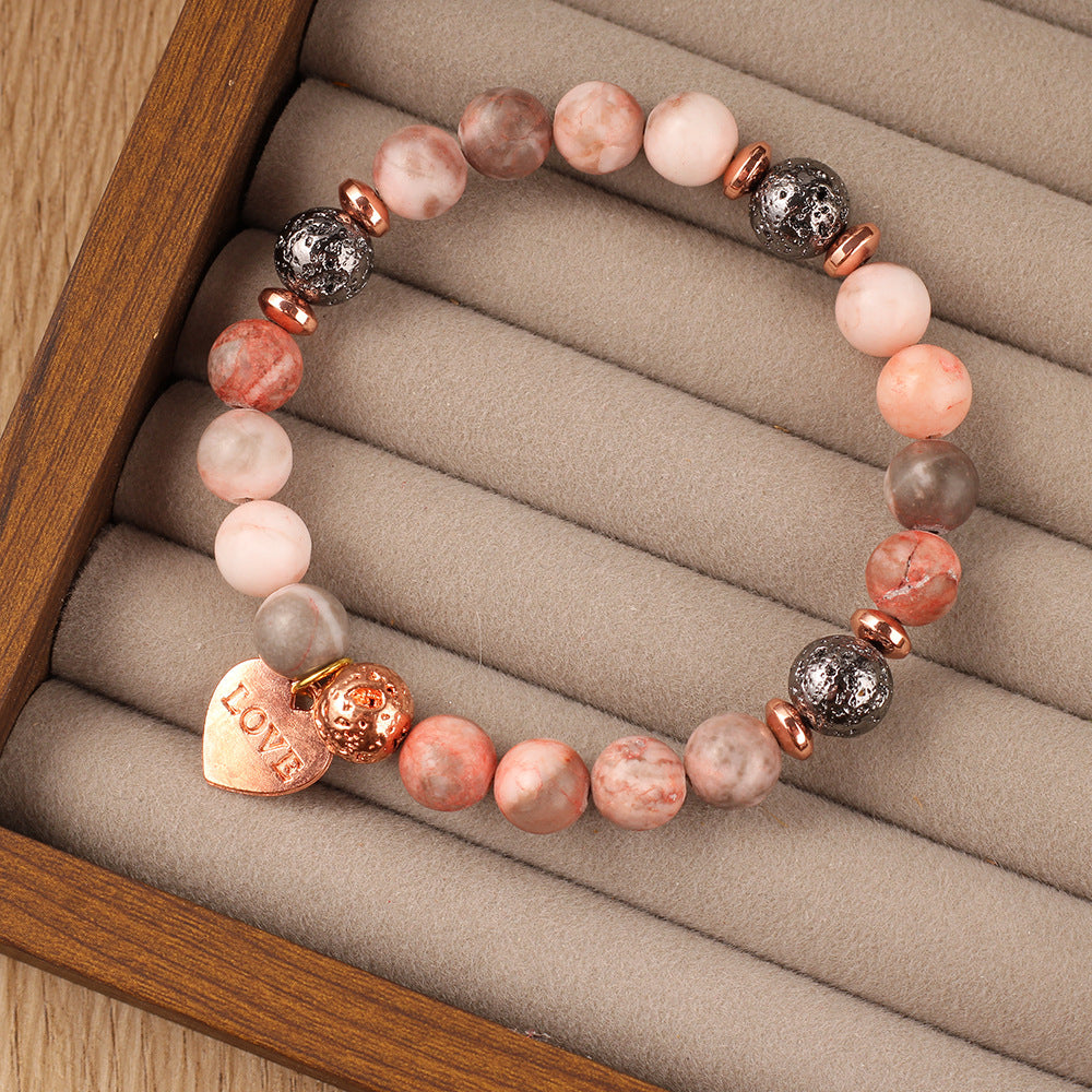 Natural Stone Bracelet Pink Zebra Flame Stone Love Pendant Mother's Day Gift Bracelet Unisex Exclusive
