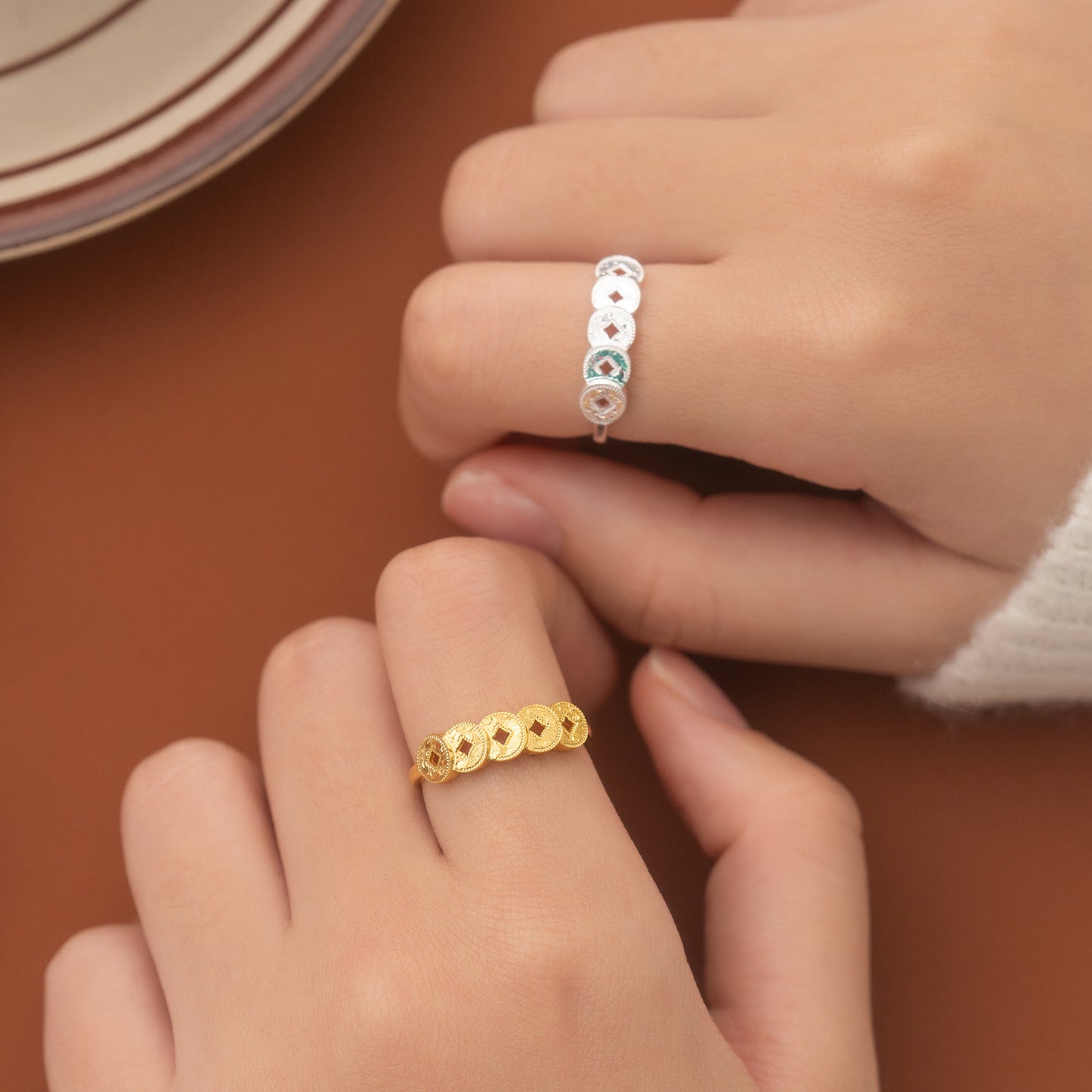 S925 Sterling Silver Ring Money Comes in Abundance Copper Coin Ring New Chinese Style National Trend Crushed Ice Five Emperor Coins Fashion CNC Ring