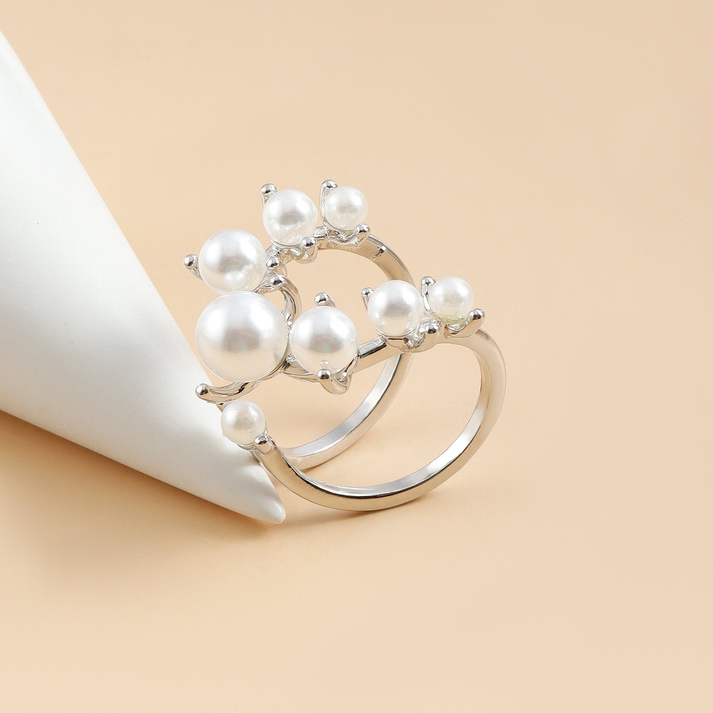 French Style Adjustable Pearl Joint Ring - Dainty Minimalist Openable Ring for Women | Luxury Gold Pearl Jewelry