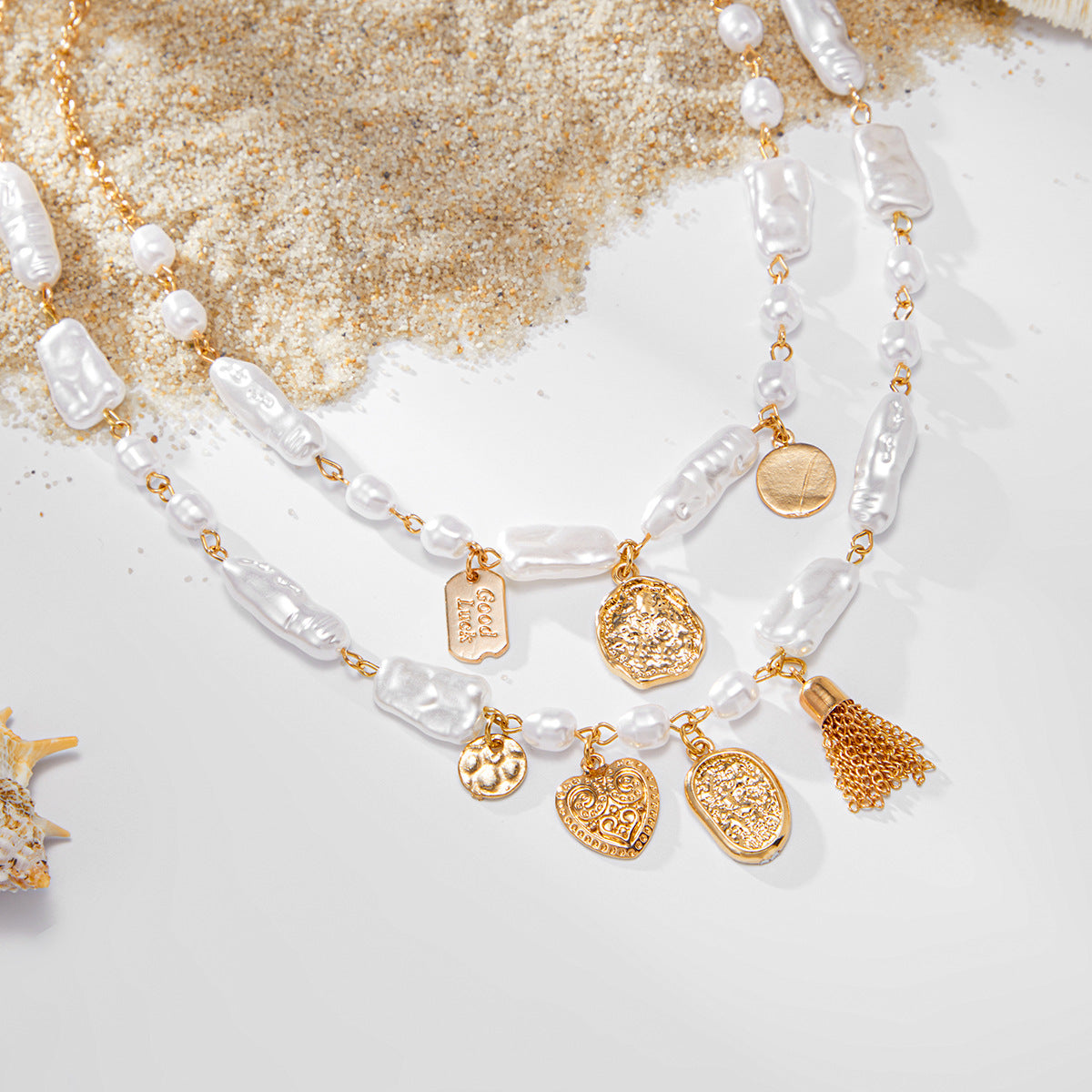 French-Inspired Pearl Beaded Necklace Dainty Layering Chain Y2K Jewelry for Women