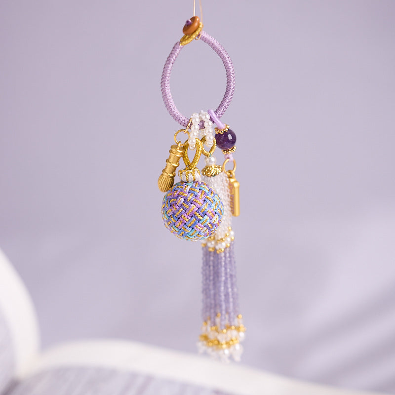 'Make It Happen' Purple Crystal Wish Fulfilling Bag Charm - Temple Style Rope Spiritual Pendant