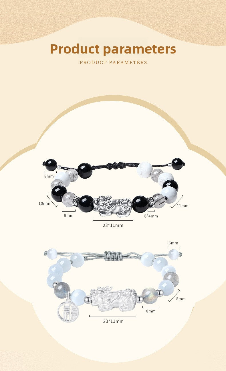 999 Pure Silver Lucky Pi Xiu Couple Bracelet - Chinese Knotwork Rope for Him & Her | Fu Symbol Protection Jewelry | Unique Valentine's Day Gift