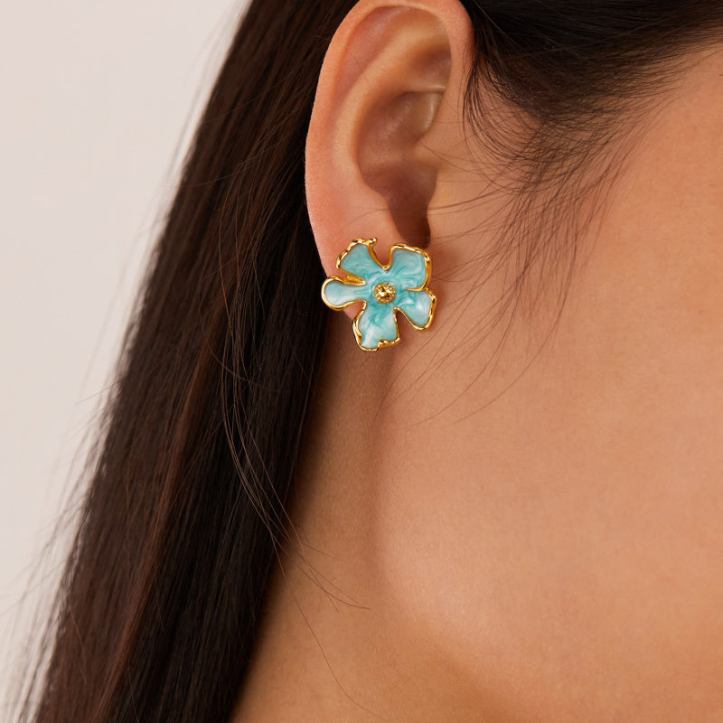 Artisanal Enamel Floral Studs - Paris Inspired Titanium Jewelry, Sweet & Elegant