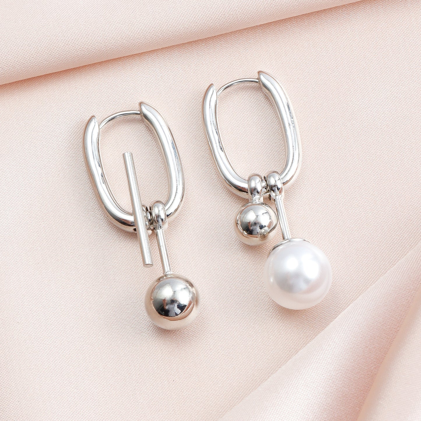 U-Shaped Pearl Earrings - Hollow Geometric Drop Ear Climbers | Minimalist Shell Jewelry
