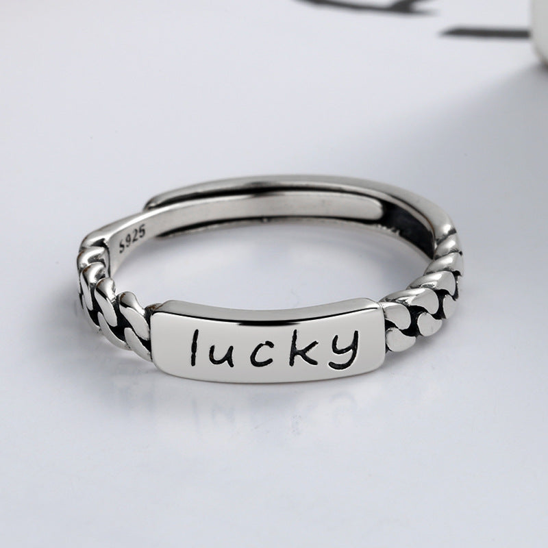 S925 Sterling Silver Ring Lucky Fashion Ins Trend Simple Adjustable Ring