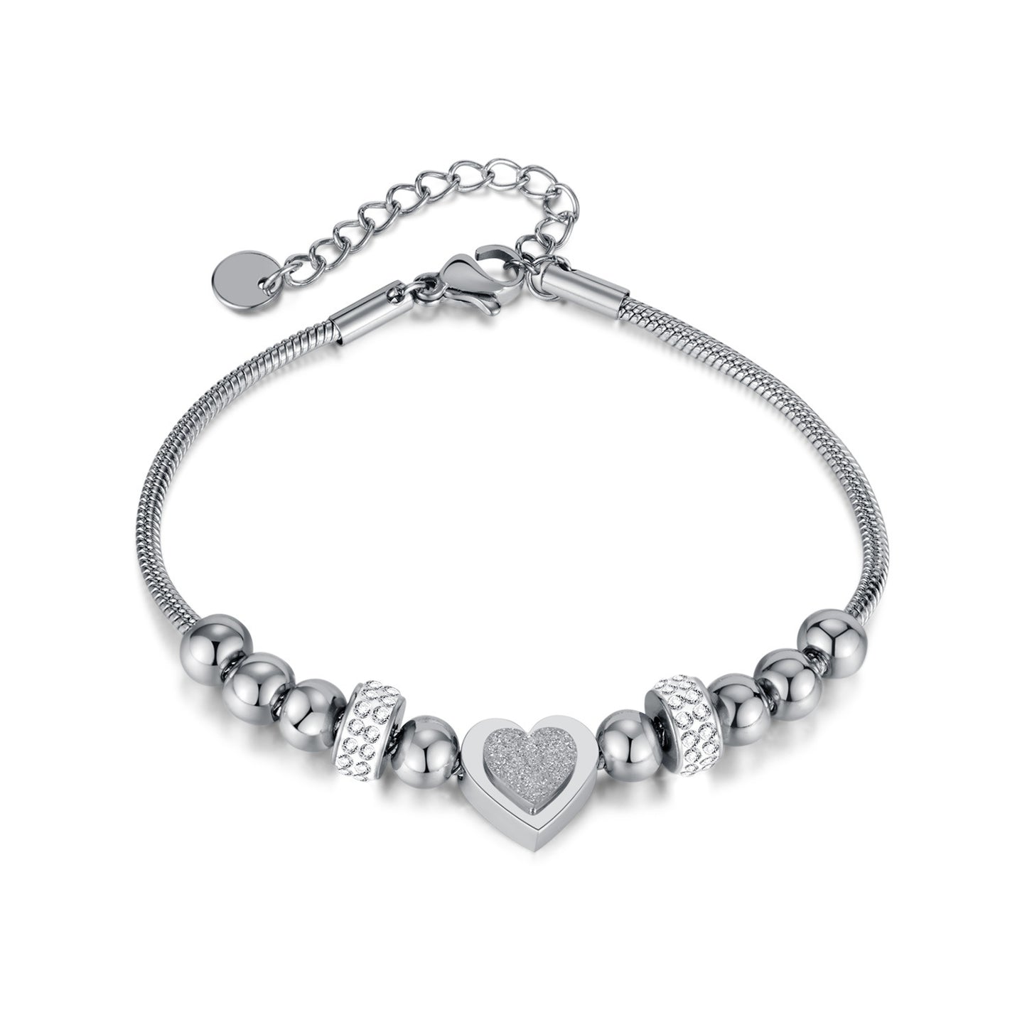 Zircon Heart Bracelet - Matte Bead & Stainless Steel Chain | Minimalist Elegant Jewelry for Women