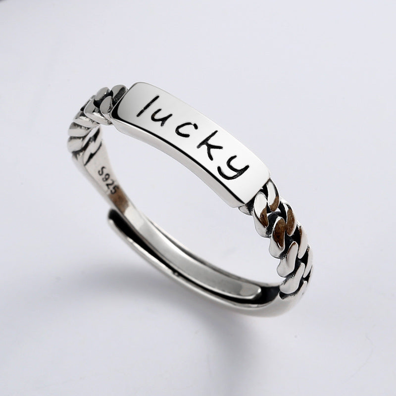 S925 Sterling Silver Ring Lucky Fashion Ins Trend Simple Adjustable Ring