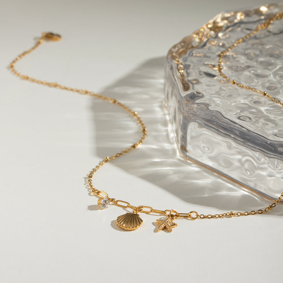 Dainty Stainless Steel Necklace with Starfish Zircon Pendant