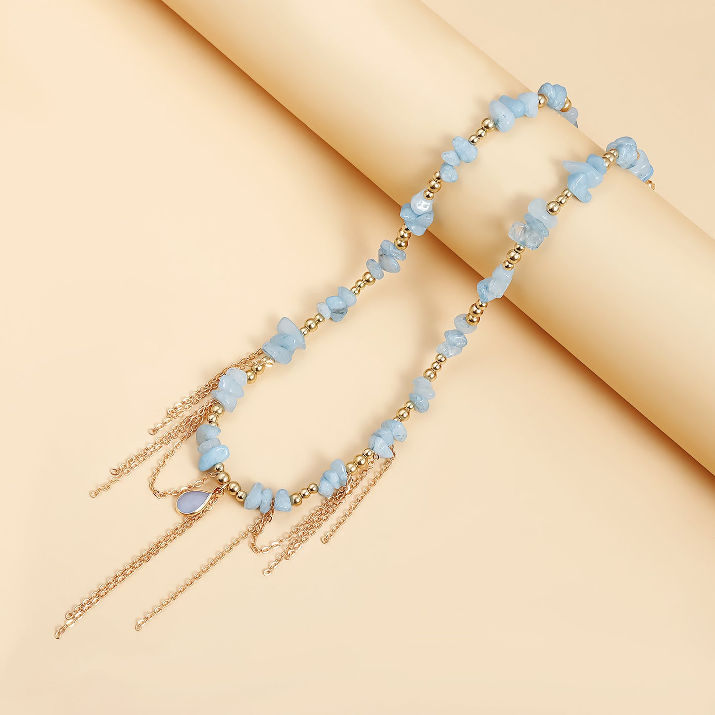 Natural Stone Pendant Necklace - INS Light Luxury Water Drop Fringe Choker | Dainty Layered Chain for Women