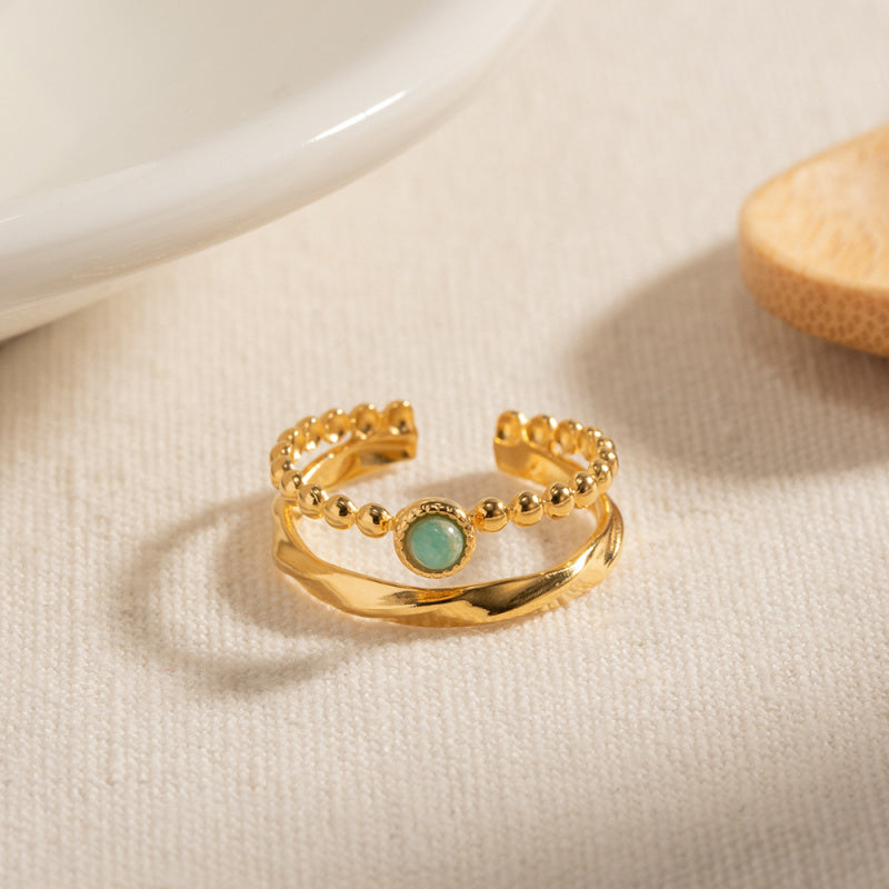 French Vintage Royal Ring - Genuine Natural Stone, Baroque Style Titanium Jewelry, Luxe Women's Statement Ring
