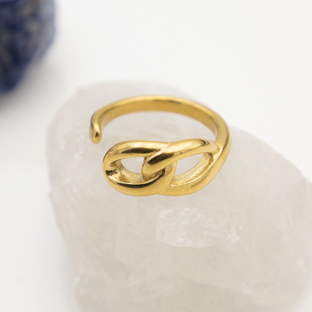 18K Gold Plated Chain Link Knuckle Ring Stainless Steel Designer Jewelry with Adjustable Fit