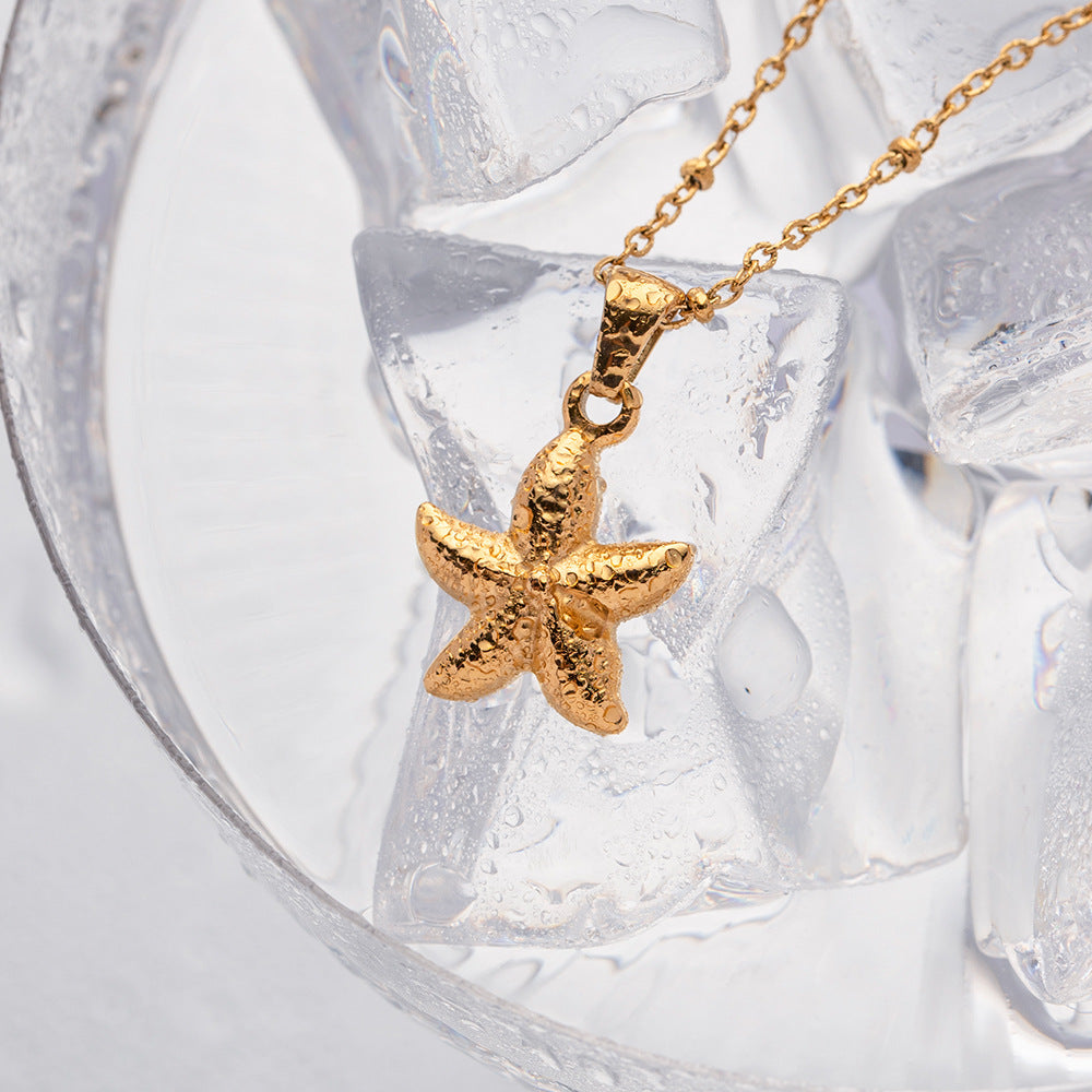 Starfish Necklace - Beachy Sea Life Pendant Jewelry in Stainless Steel