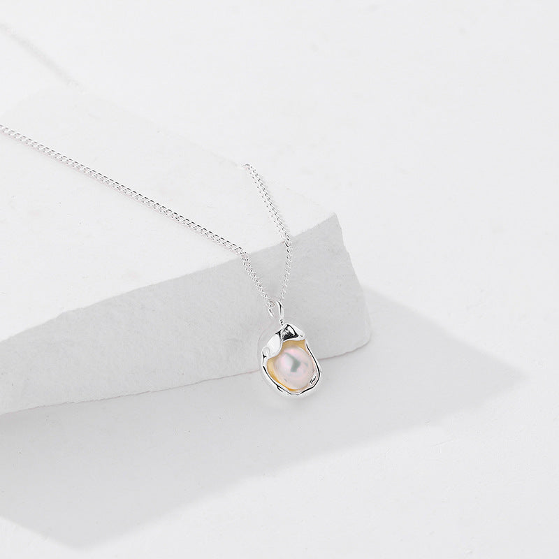 S925 Sterling Silver INS Shell Pearl Necklace Clavicle Chain Irregular Sweater Chain