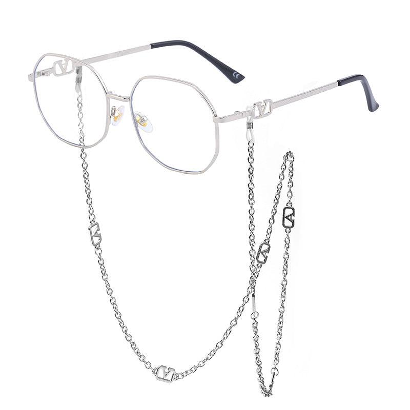 Trendy Internet Celebrity Style Anti-Drop Chain Strap Irregular Polygonal Full Frame Sunglasses
