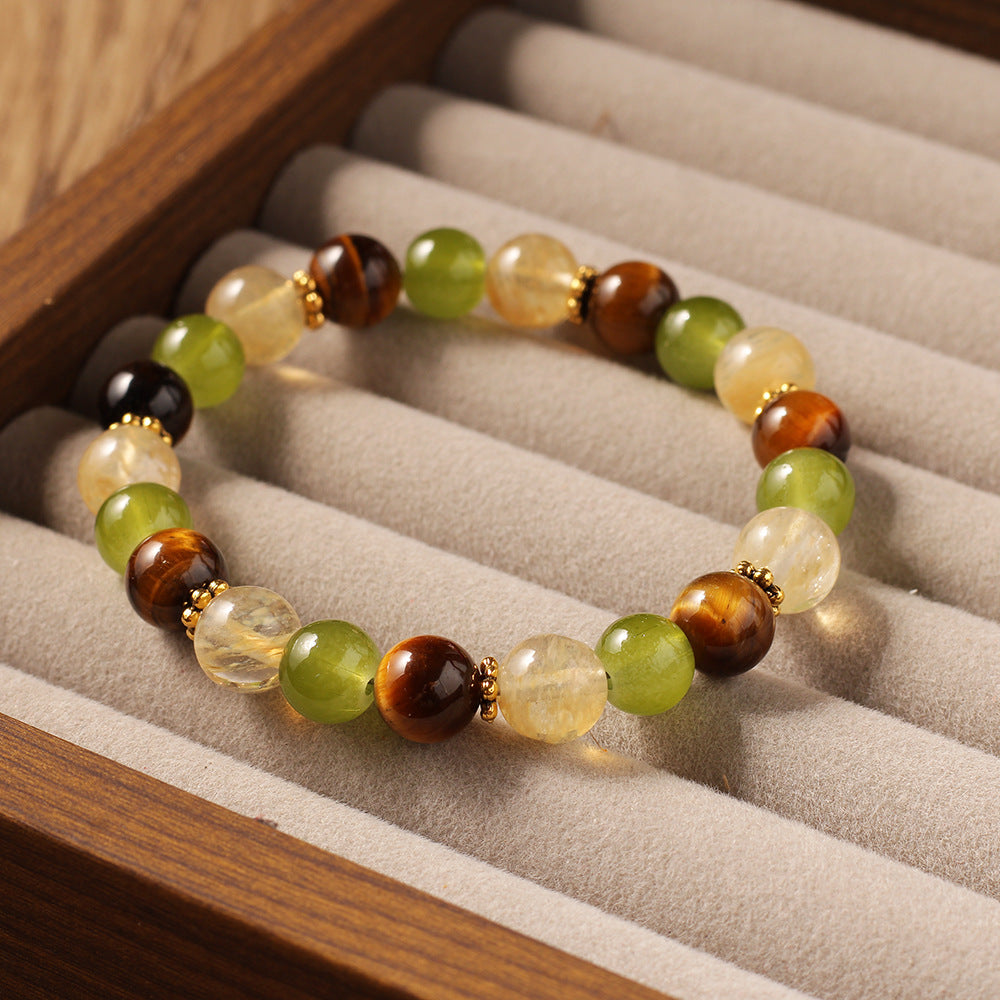 Natural Stone Bracelet Tiger Eye Stone Green Aventurine Yellow Crystal Wealth Bracelet Forest Style For Fortune