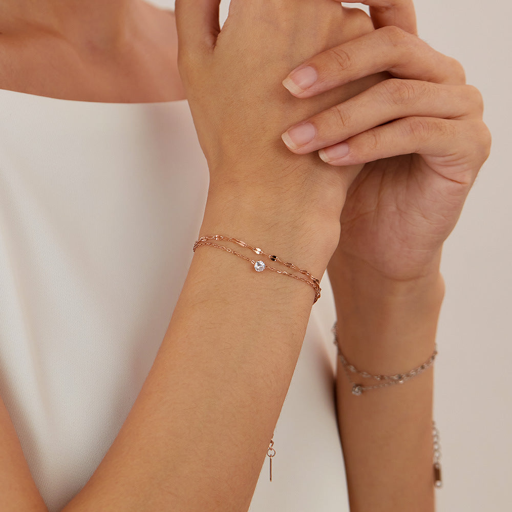 Zircon Titanium Steel Bracelet for Girls - Minimalist Dainty Hand Chain, Trendy Ins Fashion Jewelry