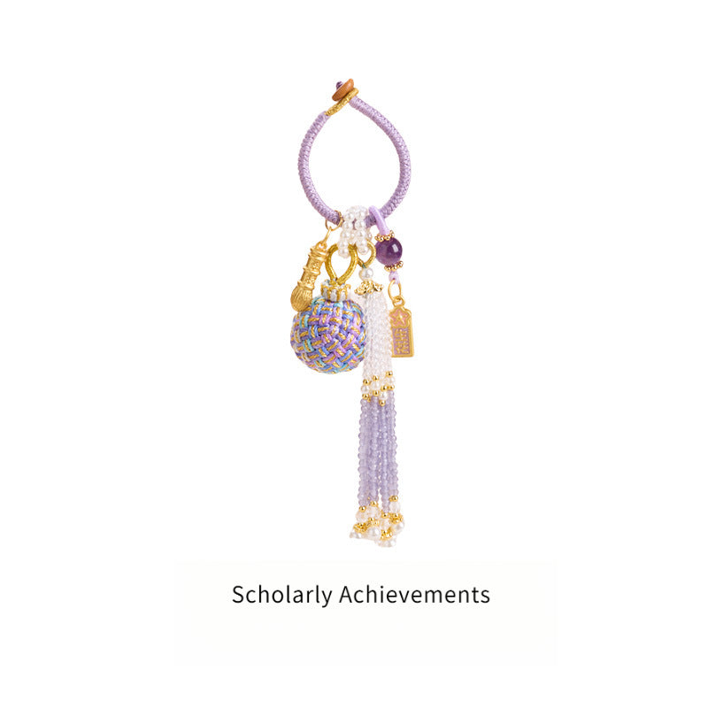 'Make It Happen' Purple Crystal Wish Fulfilling Bag Charm - Temple Style Rope Spiritual Pendant