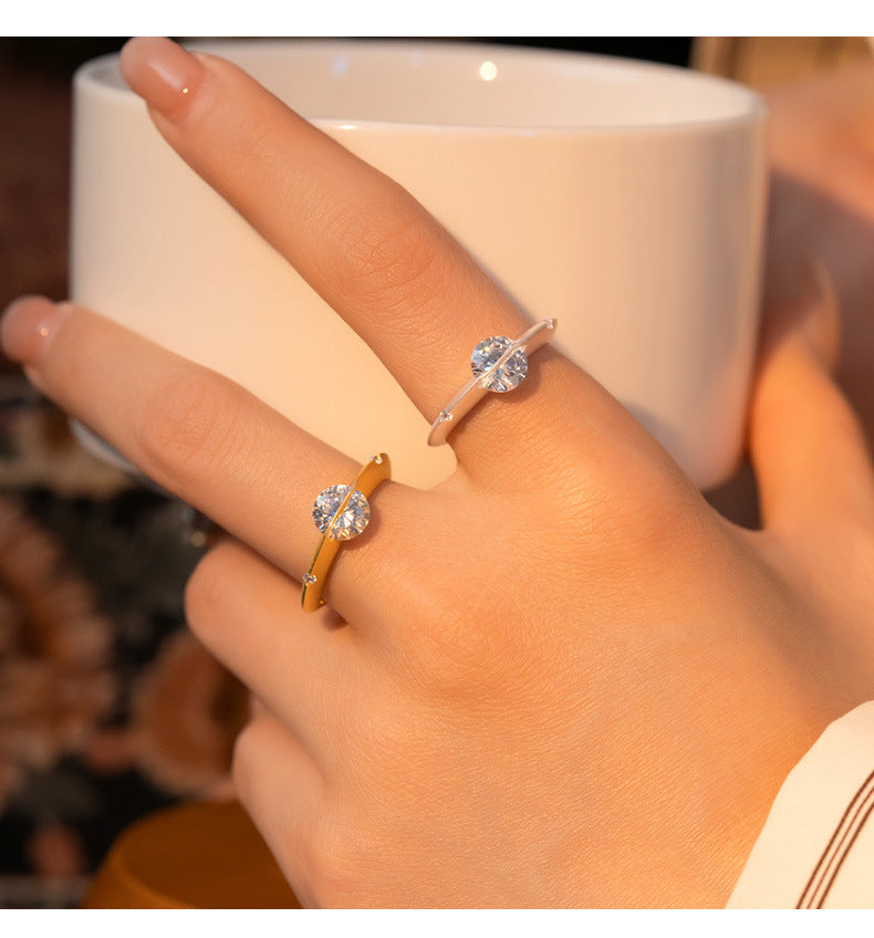 S925 Sterling Silver Matte Cosmic Star Rotatable Ring Planet Sparkling Niche Design Sivler Ring