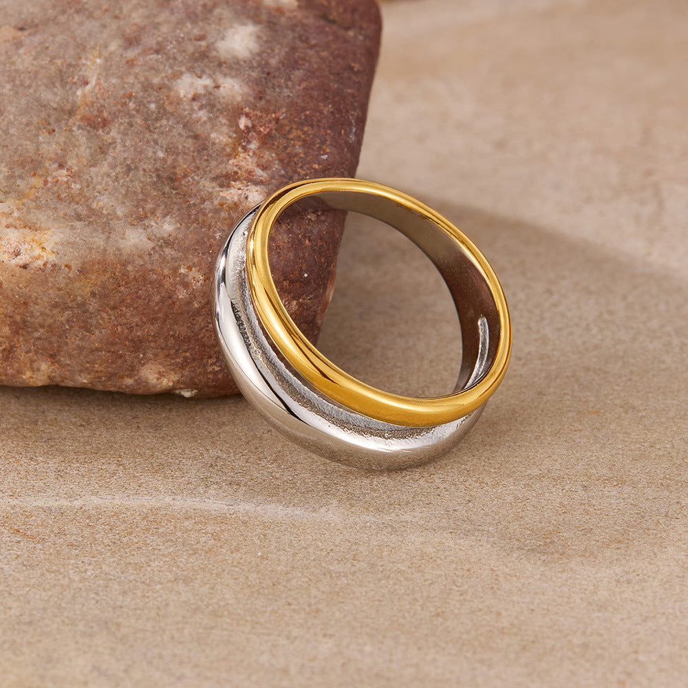 French Style Two-Tone Titanium Steel Ring - Minimalist Unisex Jewelry | Trendy Stackable Band