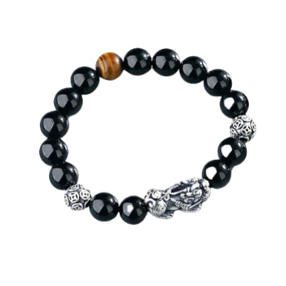Pure Silver999Vintage Men's Accessories3D Hard Pixiu Bracelet Obsidian Bead Bracelet for Women520Valentine's Day gift for girlfriend