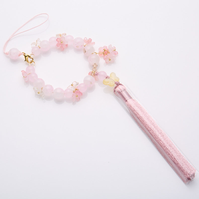 Osmanthus Cherry Blossom & Tassel Glass Bag Charm