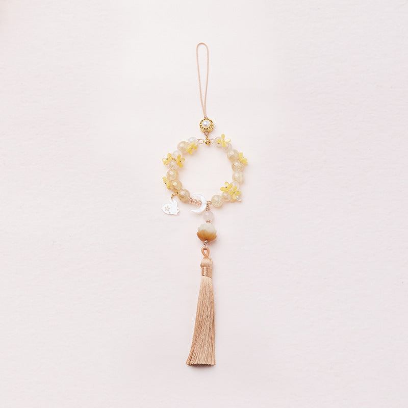 Osmanthus Moon Rabbit & Lotus Tassel Glass Bag Charm Phone Charm