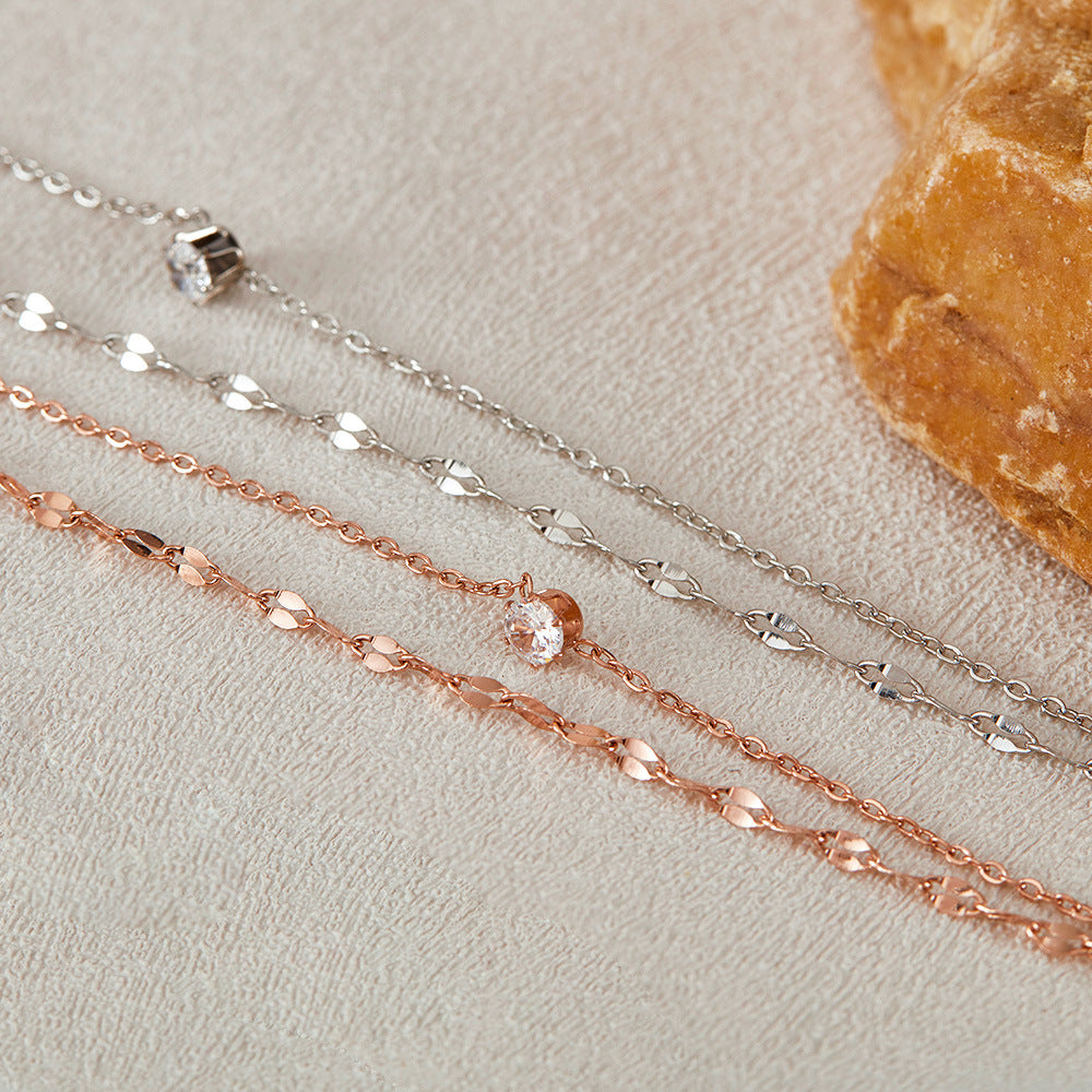 Zircon Titanium Steel Bracelet for Girls - Minimalist Dainty Hand Chain, Trendy Ins Fashion Jewelry