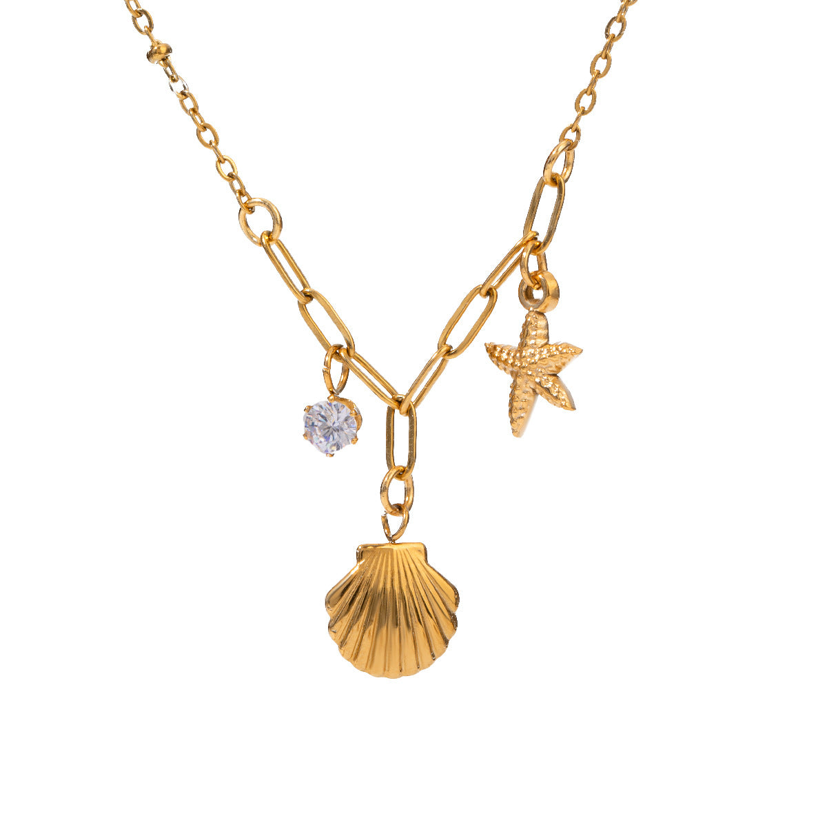 Dainty Stainless Steel Necklace with Starfish Zircon Pendant