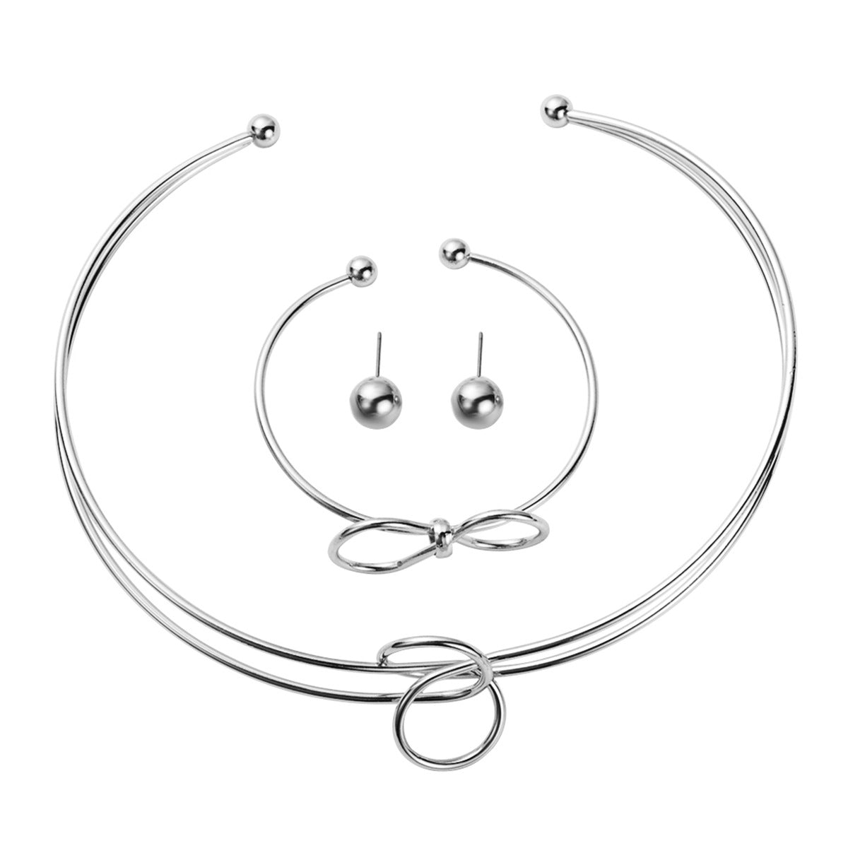 Minimalist Knotted Metal Jewelry Set - High Polish Earrings, Cuff & Choker | Contemporary Dainty Stackables