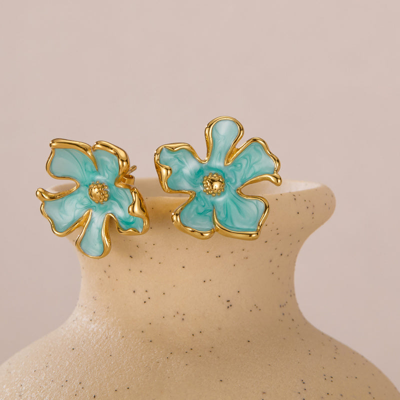 Artisanal Enamel Floral Studs - Paris Inspired Titanium Jewelry, Sweet & Elegant