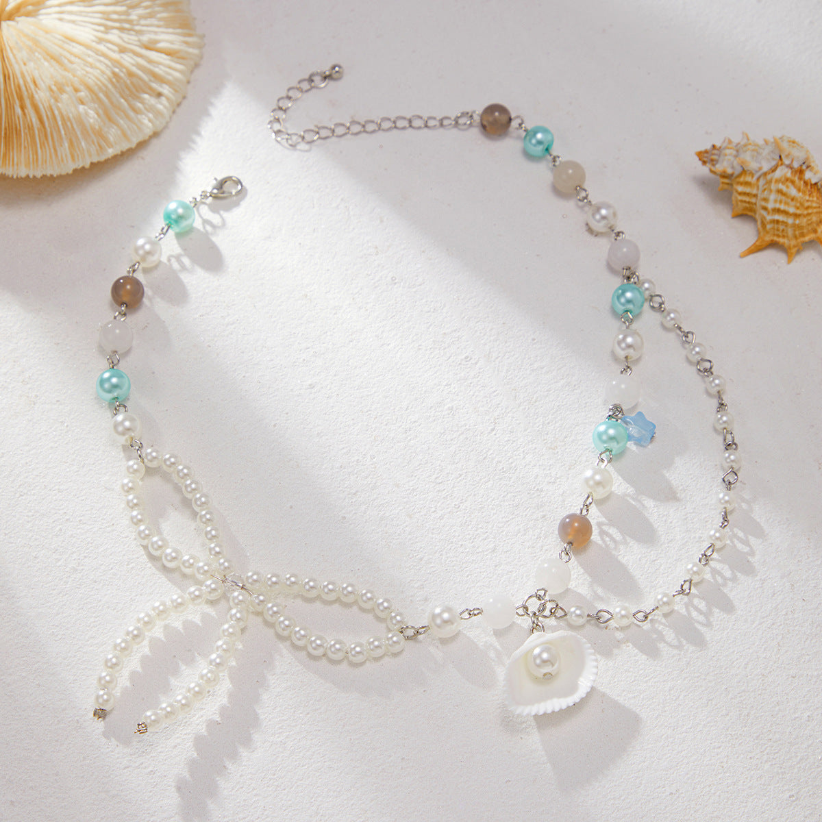 French-Inspired Pearl Beaded Necklace Dainty Layering Chain Y2K Jewelry for Women