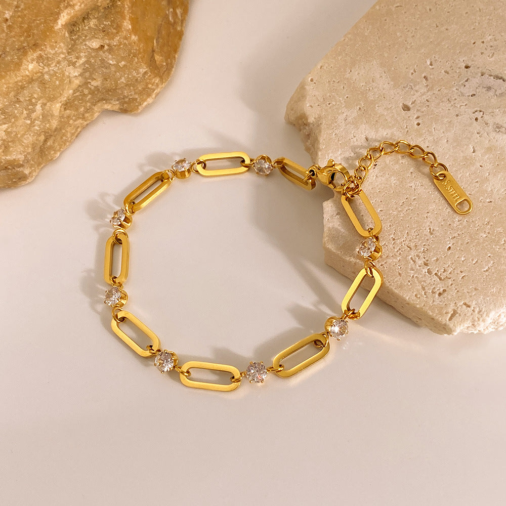 Geometric Titanium Steel Bracelet for Women - Trendy Zirconia Minimalist Jewelry | Stainless Steel Dainty Hand Chain