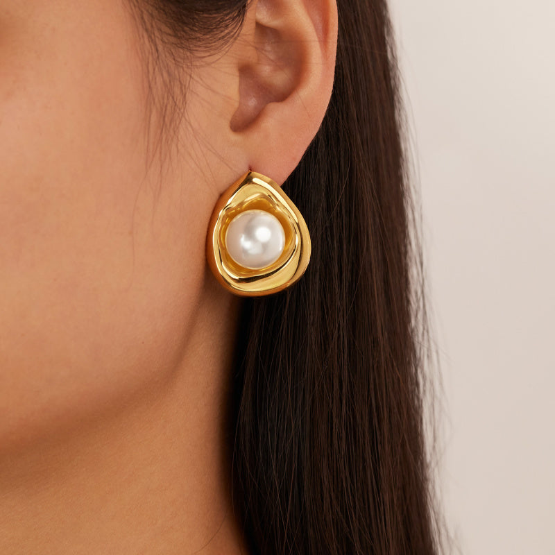 Minimalist Luxury Titanium Steel Studs with Pearl Dainty Boho Chic Jewelry