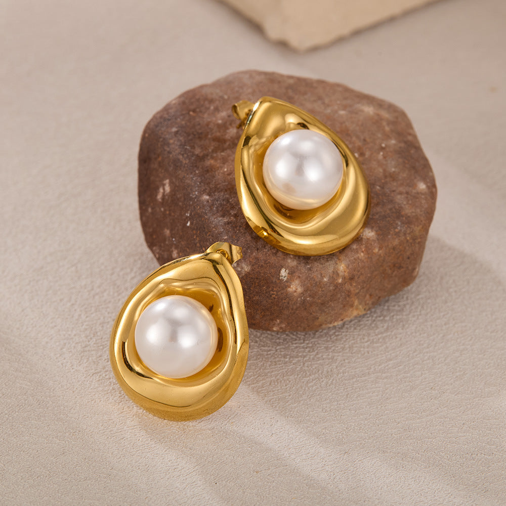 Minimalist Luxury Titanium Steel Studs with Pearl Dainty Boho Chic Jewelry