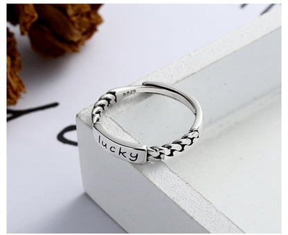 S925 Sterling Silver Ring Lucky Fashion Ins Trend Simple Adjustable Ring