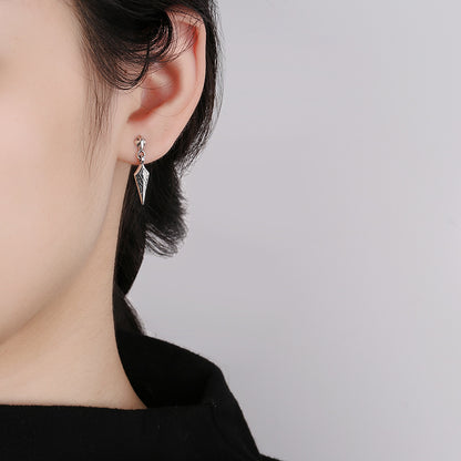 S925 Sterling Silver Earrings Diamond-Shaped Exquisite Pattern Rock Style Unisex Ear Studs
